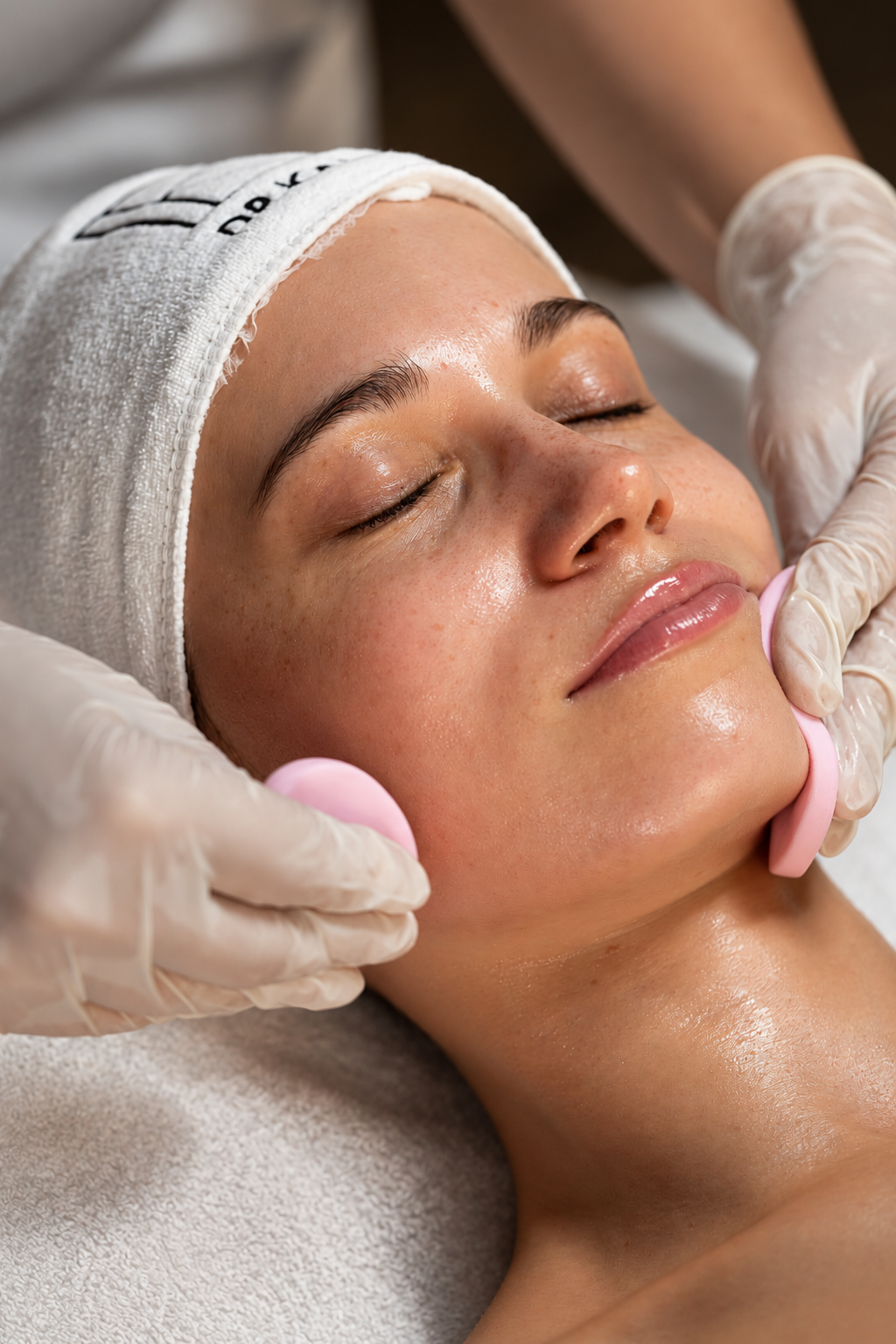 Hydrating layer worked into the skin with professional tools