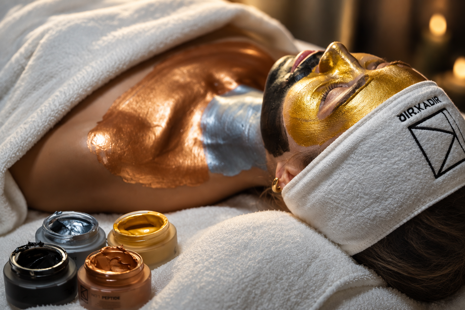 Professional Dr. Kadir mask layered on the face and décolleté